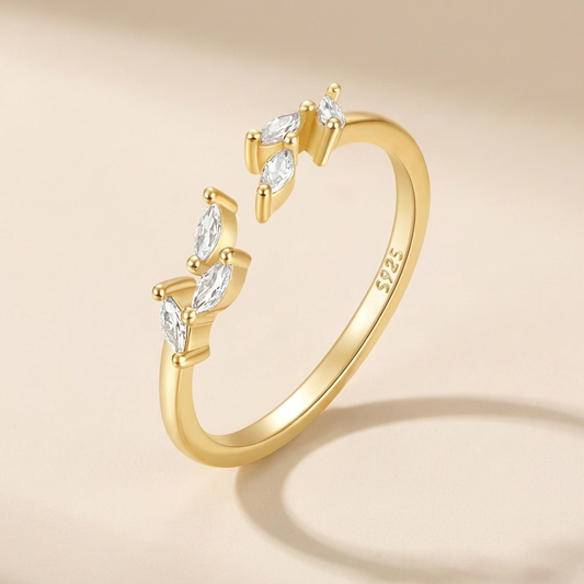 Marquise Leaf Open Ring – 925 Sterling Silver, Gold Plated