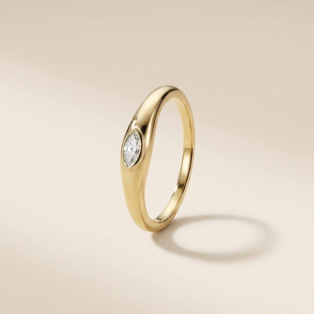 Bezel Marquise Solitaire Ring – 925 Sterling Silver, Gold Plated