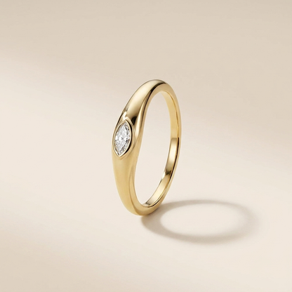 Bezel Marquise Solitaire Ring – 925 Sterling Silver, Gold Plated