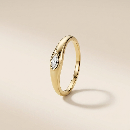 Bezel Marquise Solitaire Ring – 925 Sterling Silver, Gold Plated