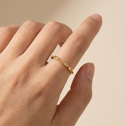 Twisted Vine Pink Stone Ring – 925 Sterling Silver, Gold Plated
