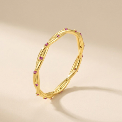 Twisted Vine Pink Stone Ring – 925 Sterling Silver, Gold Plated