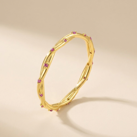 Twisted Vine Pink Stone Ring – 925 Sterling Silver, Gold Plated