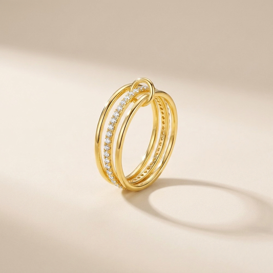Triple Band Pavé Ring – 925 Sterling Silver, Gold Plated
