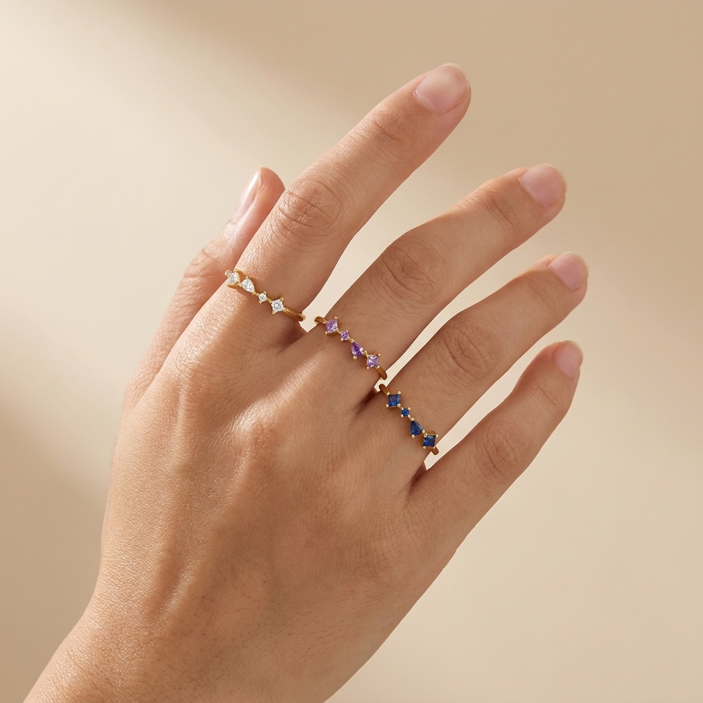 Mixed Gemstone Cluster Ring – 925 Sterling Silver, Gold Plated