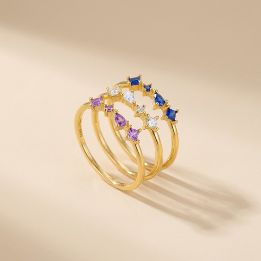 Mixed Gemstone Cluster Ring – 925 Sterling Silver, Gold Plated