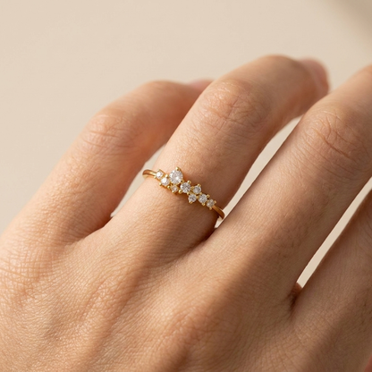 Scattered Crystal Cluster Ring – 925 Sterling Silver, Gold Plated