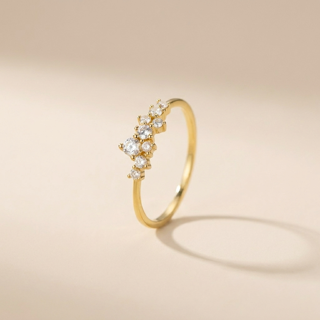 Scattered Crystal Cluster Ring – 925 Sterling Silver, Gold Plated