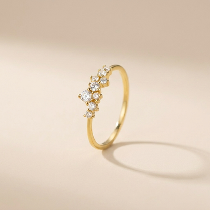 Scattered Crystal Cluster Ring – 925 Sterling Silver, Gold Plated
