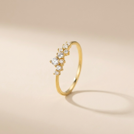 Scattered Crystal Cluster Ring – 925 Sterling Silver, Gold Plated