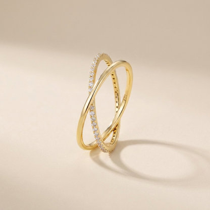 Crisscross Pavé X Ring – 925 Sterling Silver, Gold Plated