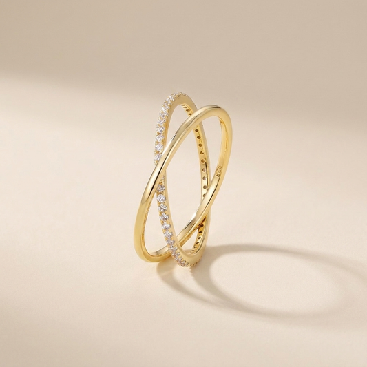 Crisscross Pavé X Ring – 925 Sterling Silver, Gold Plated
