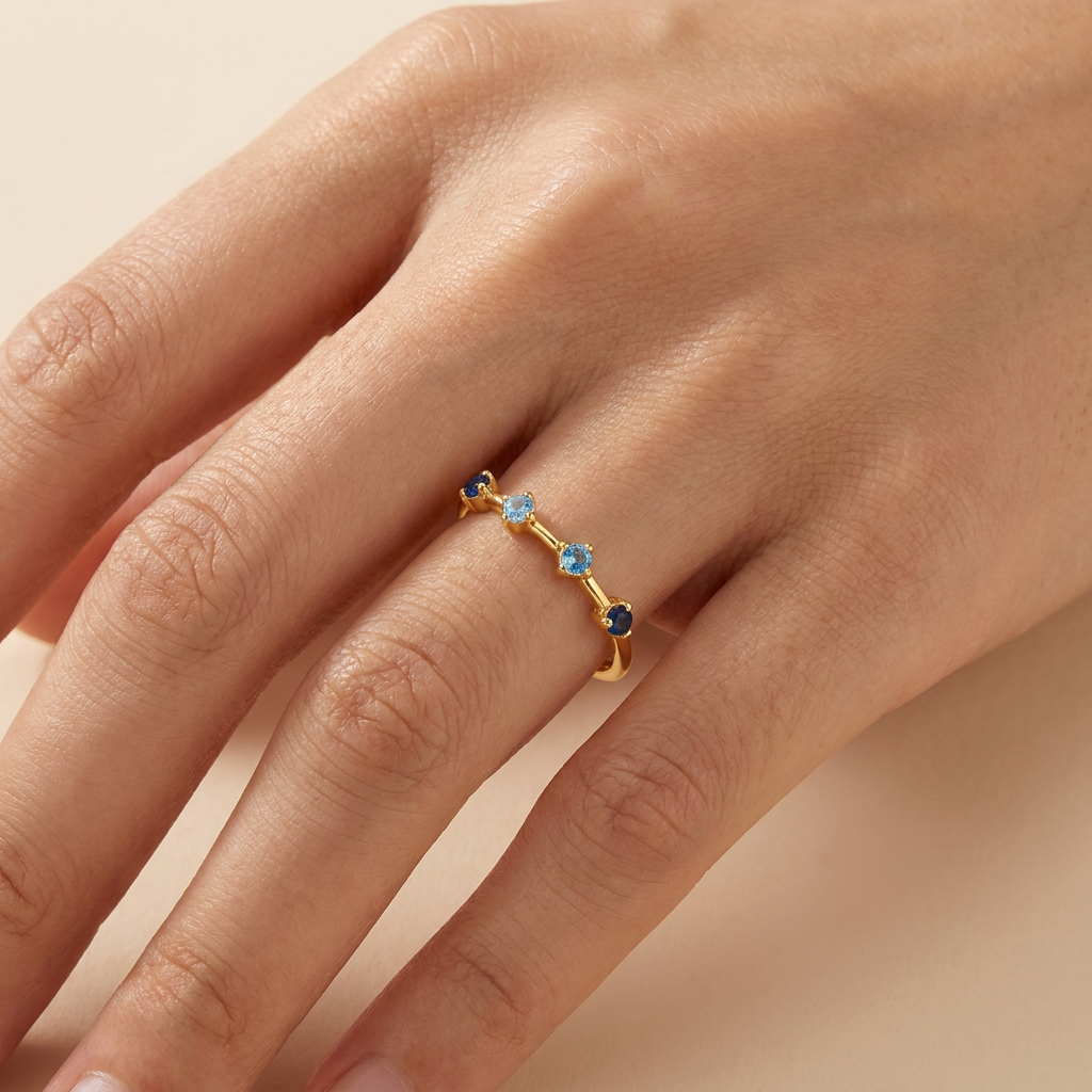 Ombré Blue Stone Ring – 925 Sterling Silver, Gold Plated