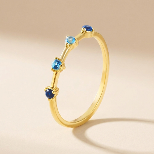 Ombré Blue Stone Ring – 925 Sterling Silver, Gold Plated