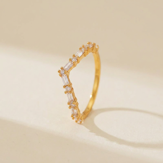 Baguette Chevron Ring – 925 Sterling Silver, Gold Plated