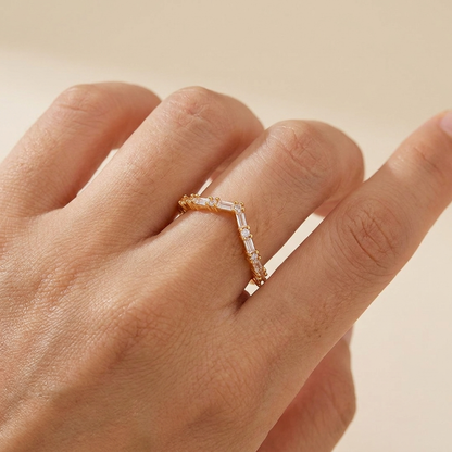 Baguette Chevron Ring – 925 Sterling Silver, Gold Plated