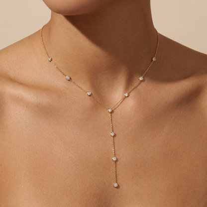 Lariat Bezel Drop Necklace – 925 Sterling Silver, Gold Plated