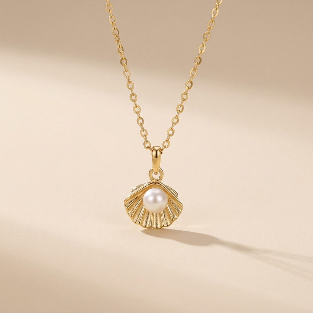 Pearl Seashell Pendant Necklace – 925 Sterling Silver, Gold Plated