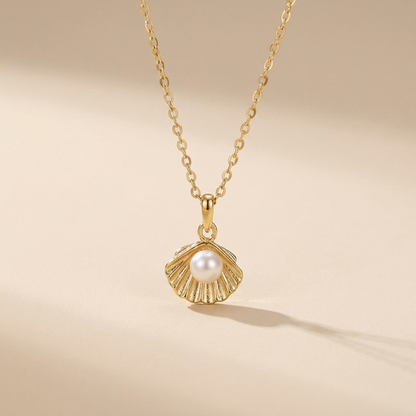Pearl Seashell Pendant Necklace – 925 Sterling Silver, Gold Plated
