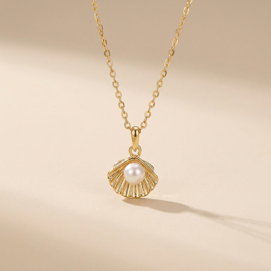 Pearl Seashell Pendant Necklace – 925 Sterling Silver, Gold Plated