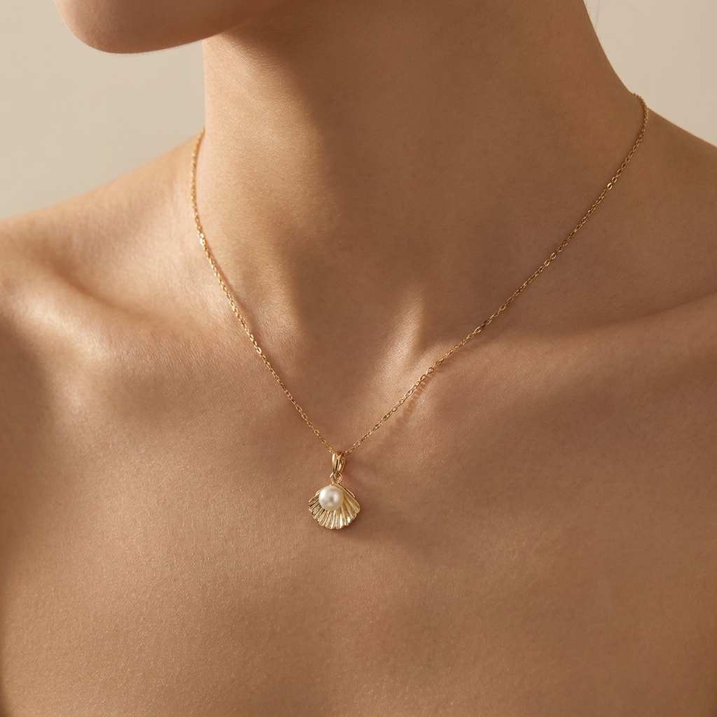 Pearl Seashell Pendant Necklace – 925 Sterling Silver, Gold Plated