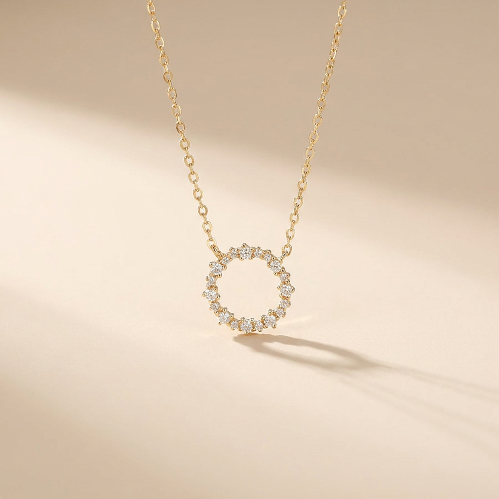 Open Circle Pavé Necklace – 925 Sterling Silver, Gold Plated