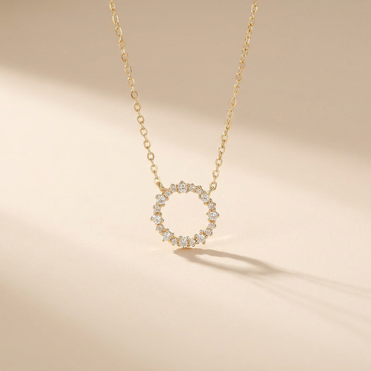 Open Circle Pavé Necklace – 925 Sterling Silver, Gold Plated