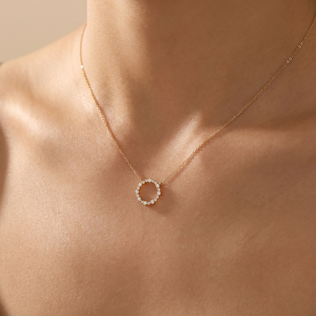 Open Circle Pavé Necklace – 925 Sterling Silver, Gold Plated