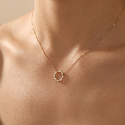 Open Circle Pavé Necklace – 925 Sterling Silver, Gold Plated