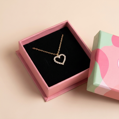 Open Heart Pavé Necklace – 925 Sterling Silver, Gold Plated