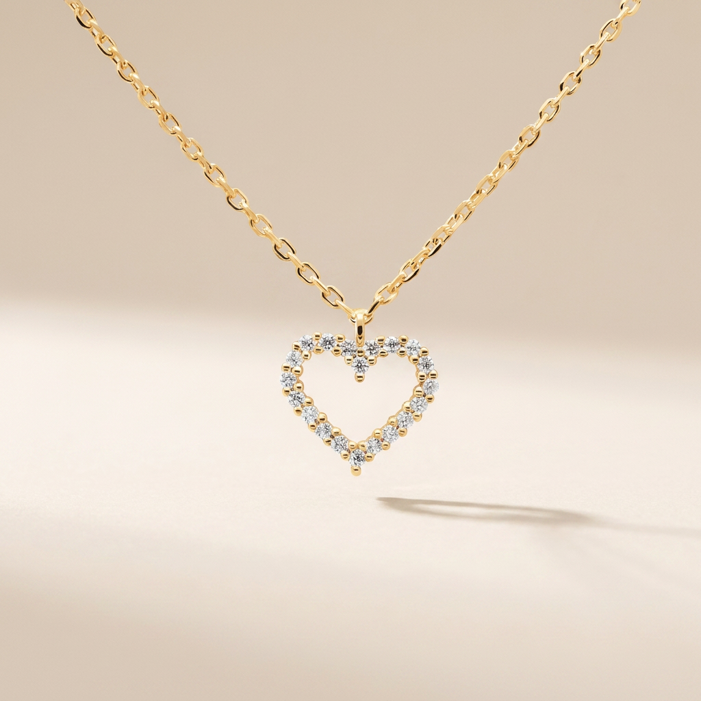 Open Heart Pavé Necklace – 925 Sterling Silver, Gold Plated
