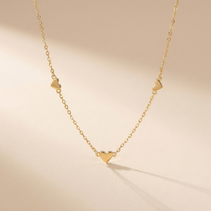 Mini Heart Station Necklace – 925 Sterling Silver, Gold Plated