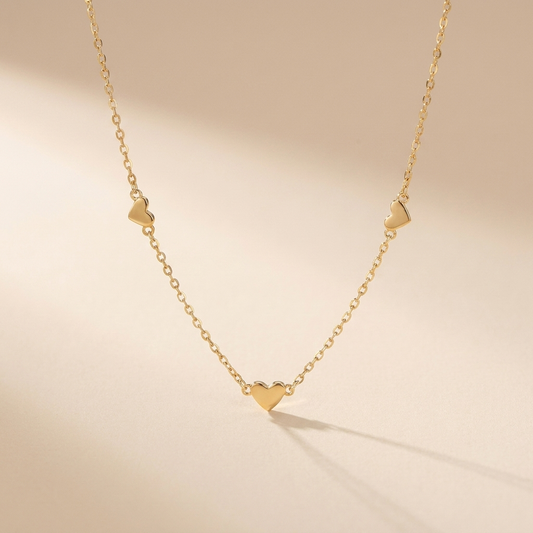 Mini Heart Station Necklace – 925 Sterling Silver, Gold Plated