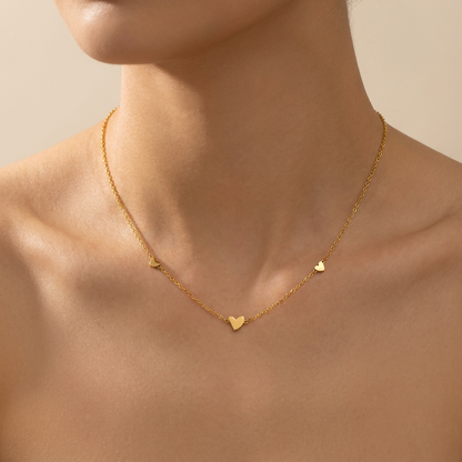 Mini Heart Station Necklace – 925 Sterling Silver, Gold Plated