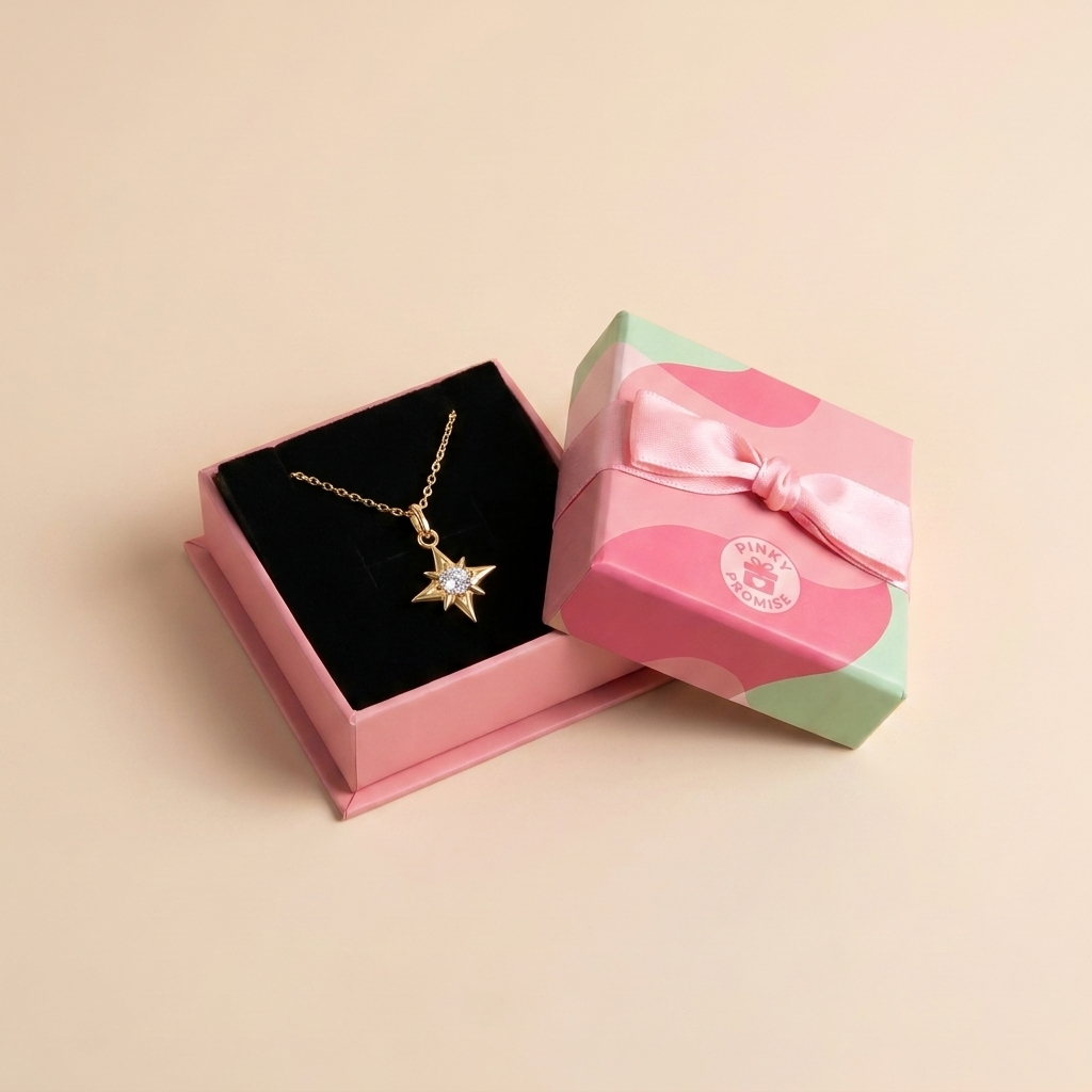 North Star Pendant Necklace – 925 Sterling Silver, Gold Plated