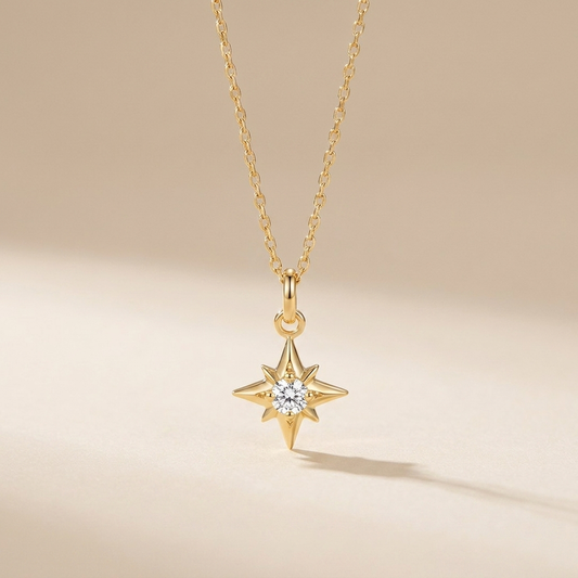 North Star Pendant Necklace – 925 Sterling Silver, Gold Plated