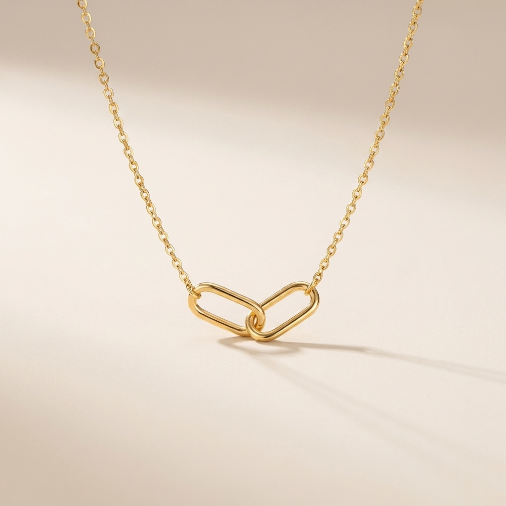 Interlocking Link Necklace – 925 Sterling Silver, Gold Plated