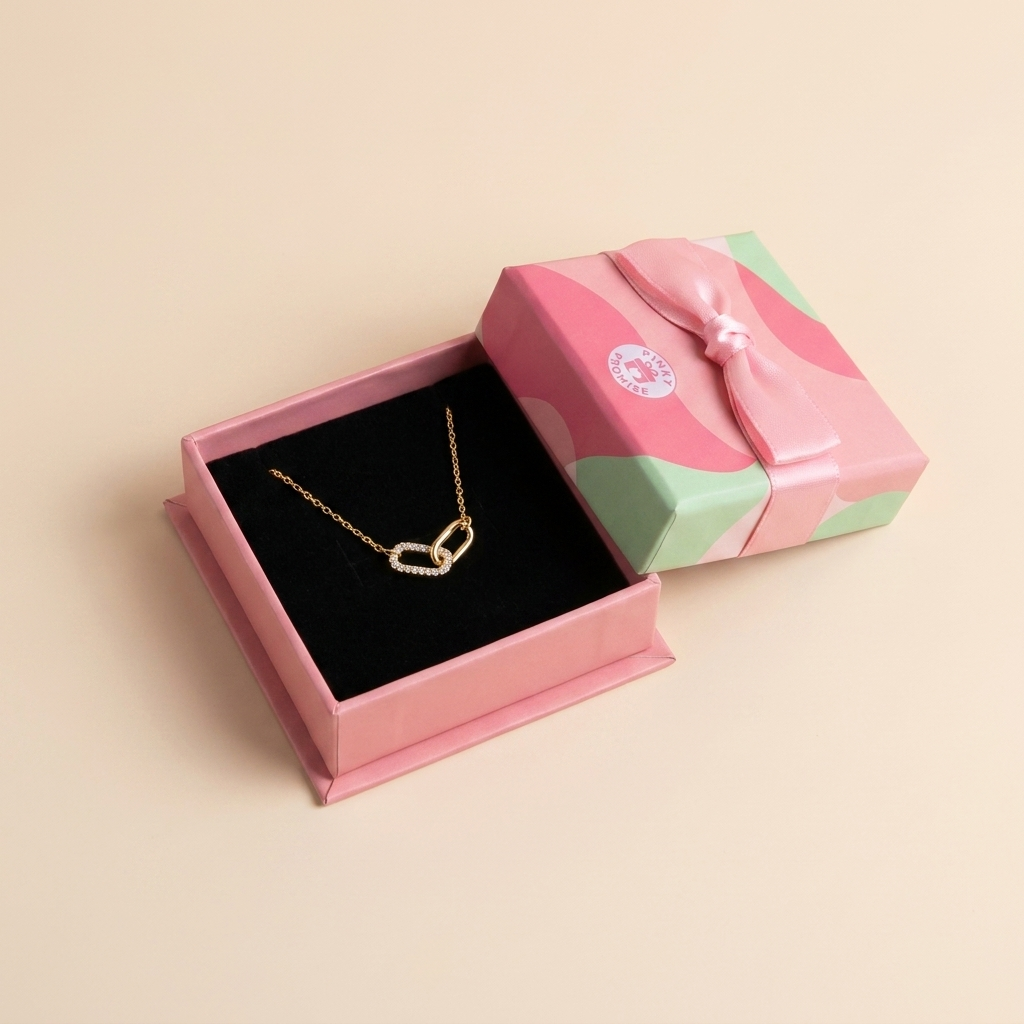 Pavé Interlocking Link Necklace – 925 Sterling Silver, Gold Plated