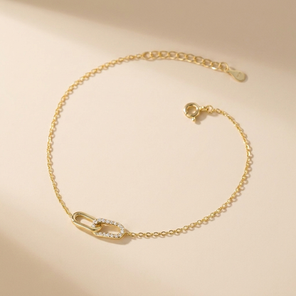 Interlocking Paperclip Link Bracelet - Gold Plated 925 Sterling Silver
