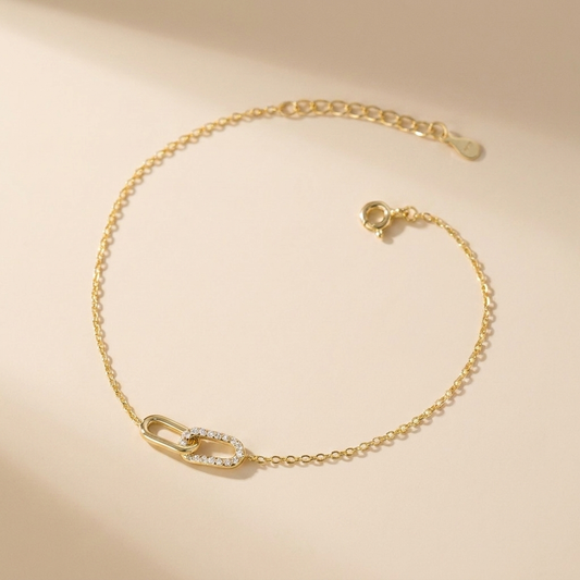 Interlocking Paperclip Link Bracelet - Gold Plated 925 Sterling Silver