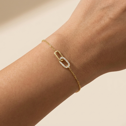 Interlocking Paperclip Link Bracelet - Gold Plated 925 Sterling Silver