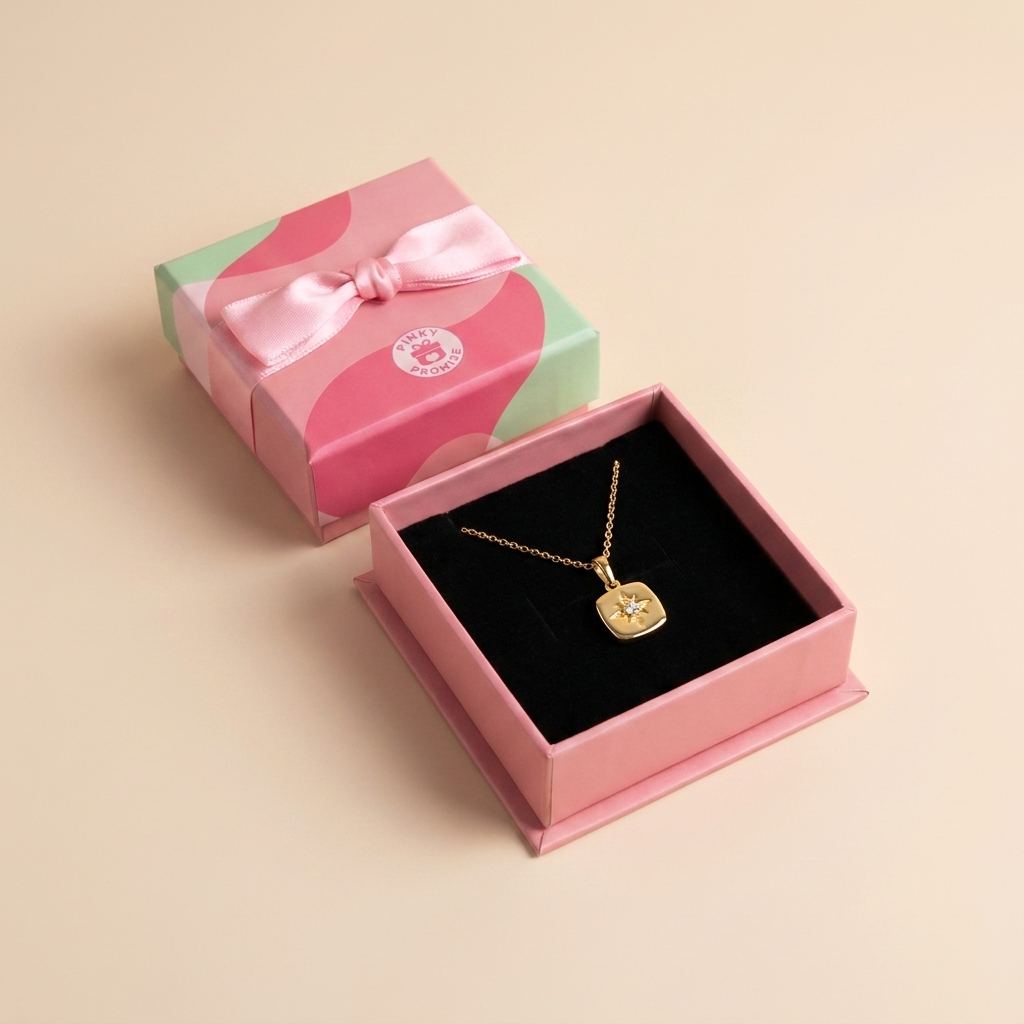 Starburst Compass Pendant Necklace - Gold Plated 925 Sterling Silver