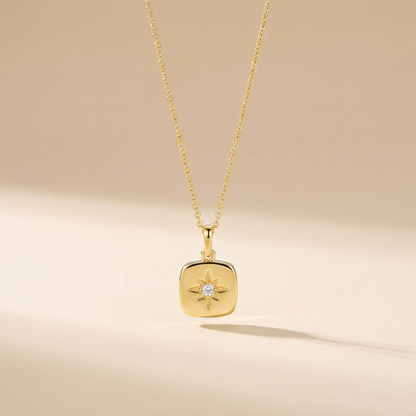 Starburst Compass Pendant Necklace - Gold Plated 925 Sterling Silver