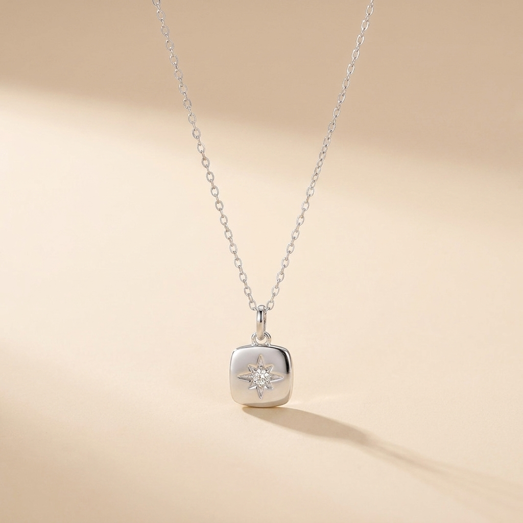 Starburst Compass Pendant Necklace - Gold Plated 925 Sterling Silver