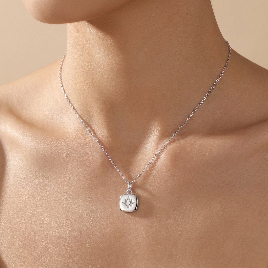 Starburst Compass Pendant Necklace - Gold Plated 925 Sterling Silver