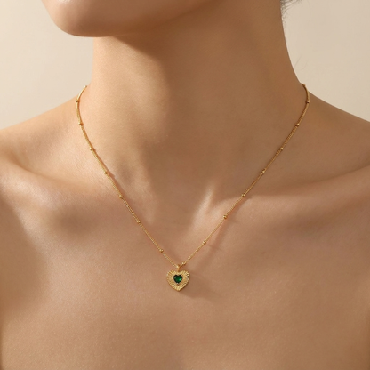 Sunburst Emerald Heart Pendant Necklace - Gold Plated 925 Sterling Silver