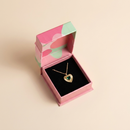 Sunburst Emerald Heart Pendant Necklace - Gold Plated 925 Sterling Silver