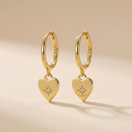 Heart Charm Earrings - Gold Plated 925 Sterling Silver