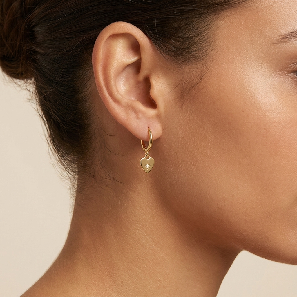 Heart Charm Earrings - Gold Plated 925 Sterling Silver