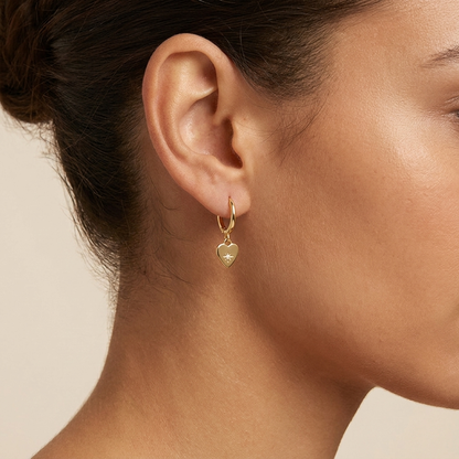 Heart Charm Earrings - Gold Plated 925 Sterling Silver